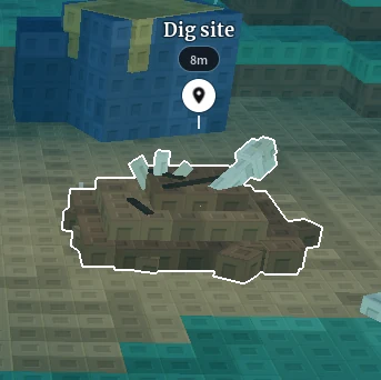 Digging can produce fossils, a coin result, or Buried Treasure.