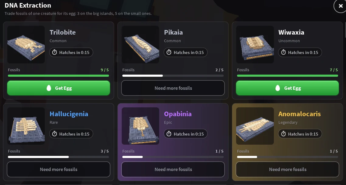 Bring a completed set to Dr. Ivy at the DNA Lab. Fossil requirements depend on the dinosaur and island size.